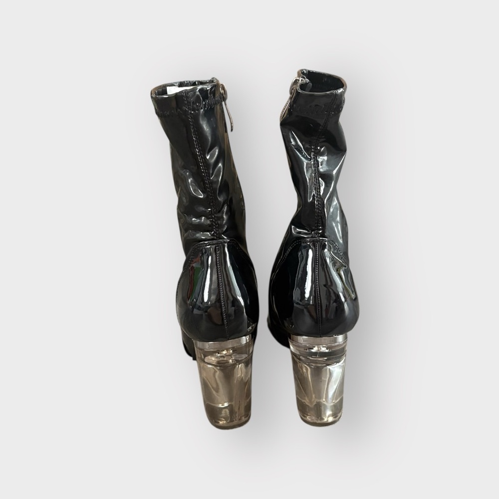 Cape Robbin Black Faux Patent Leather Booties with Perspex Lucite Heel - Glossy - Picture 2 of 8